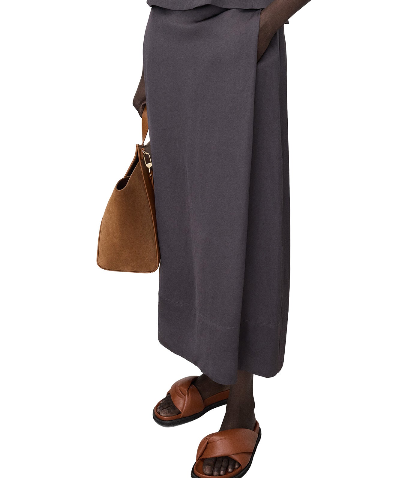 Pleated A-Line Midi Skirt Charcoal Gray