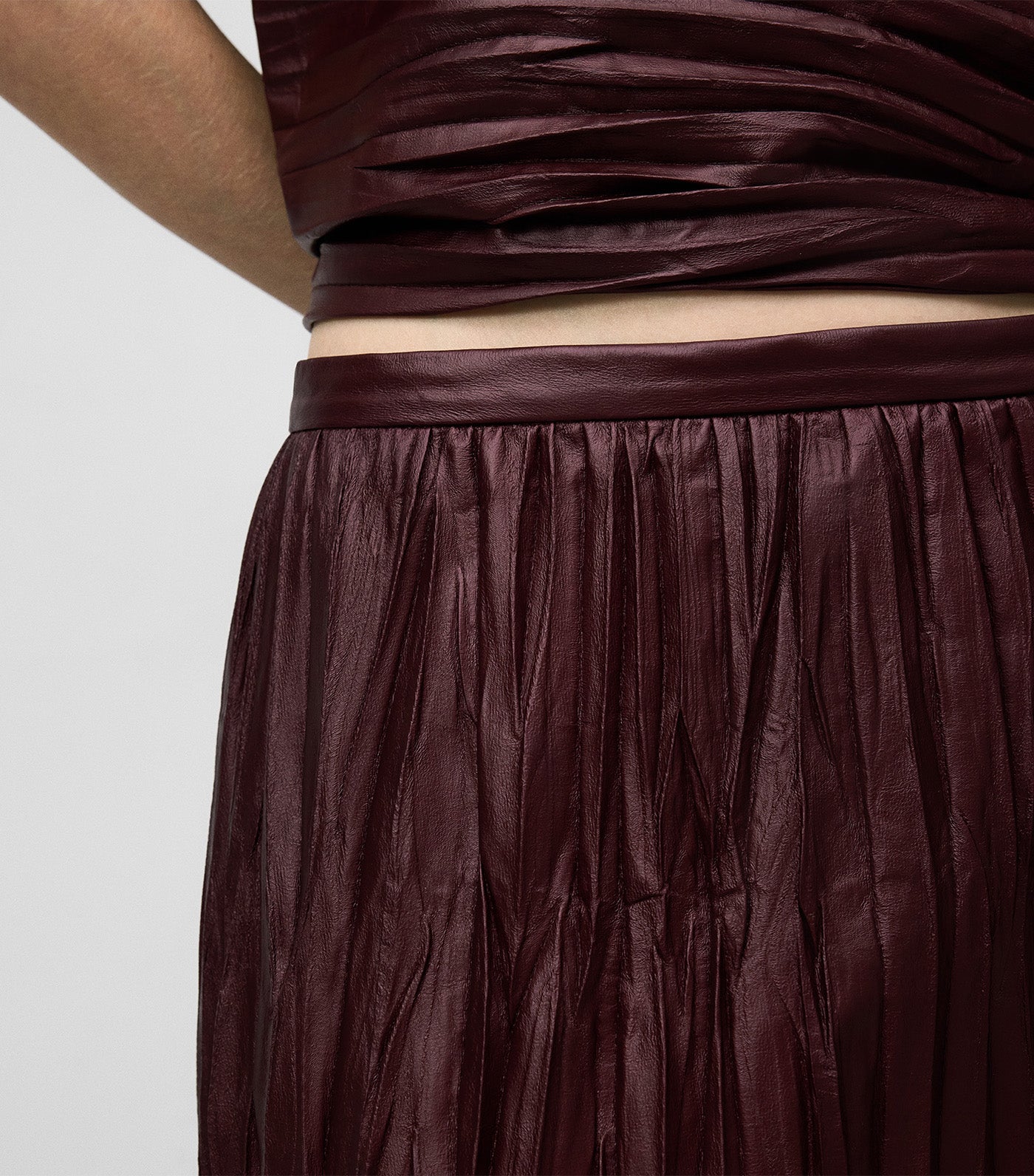 Adolfo Dominguez Leather-Non-Leather Crinkle Skirt Aubergine