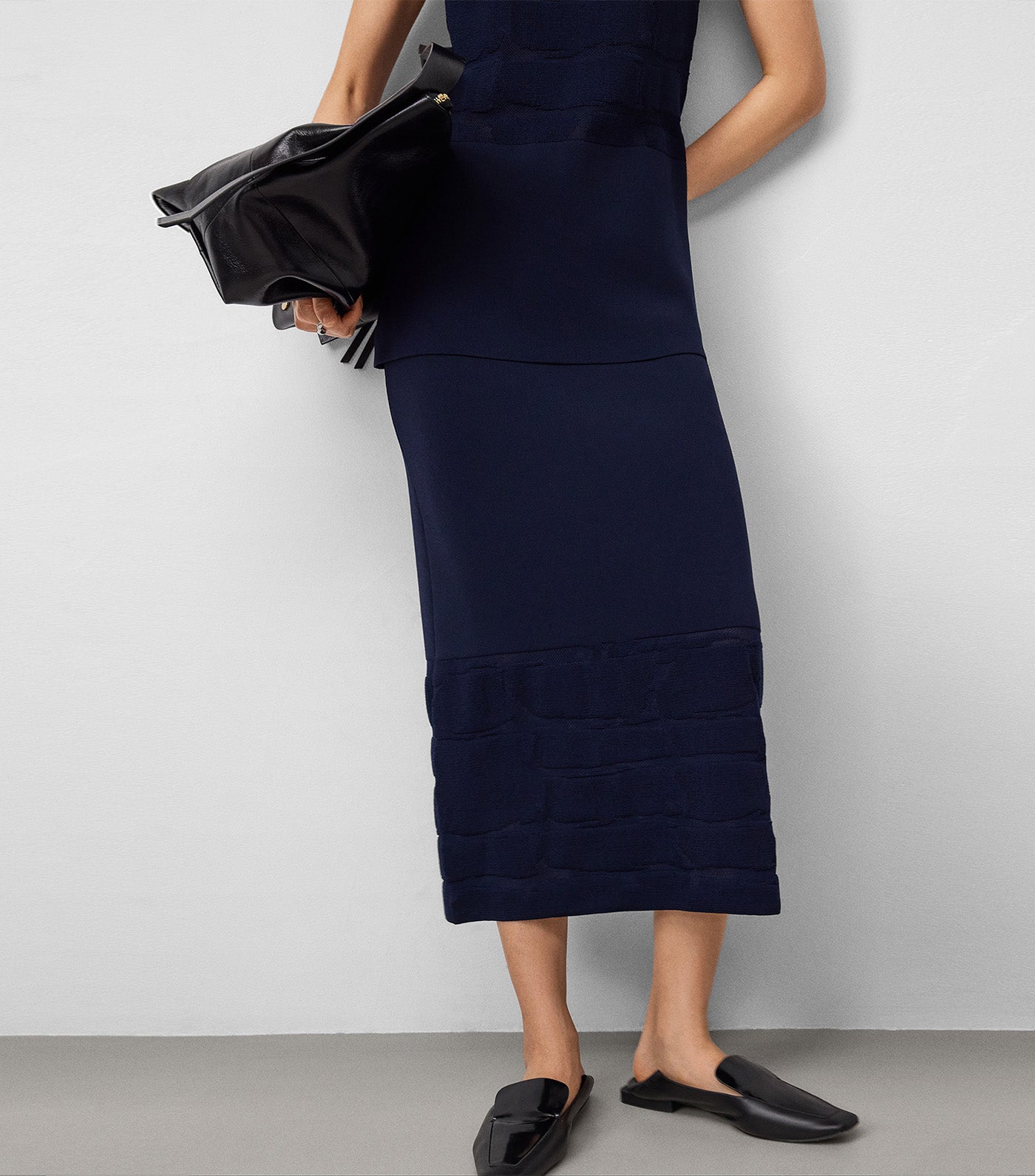 Knit Straight Skirt Navy Blue