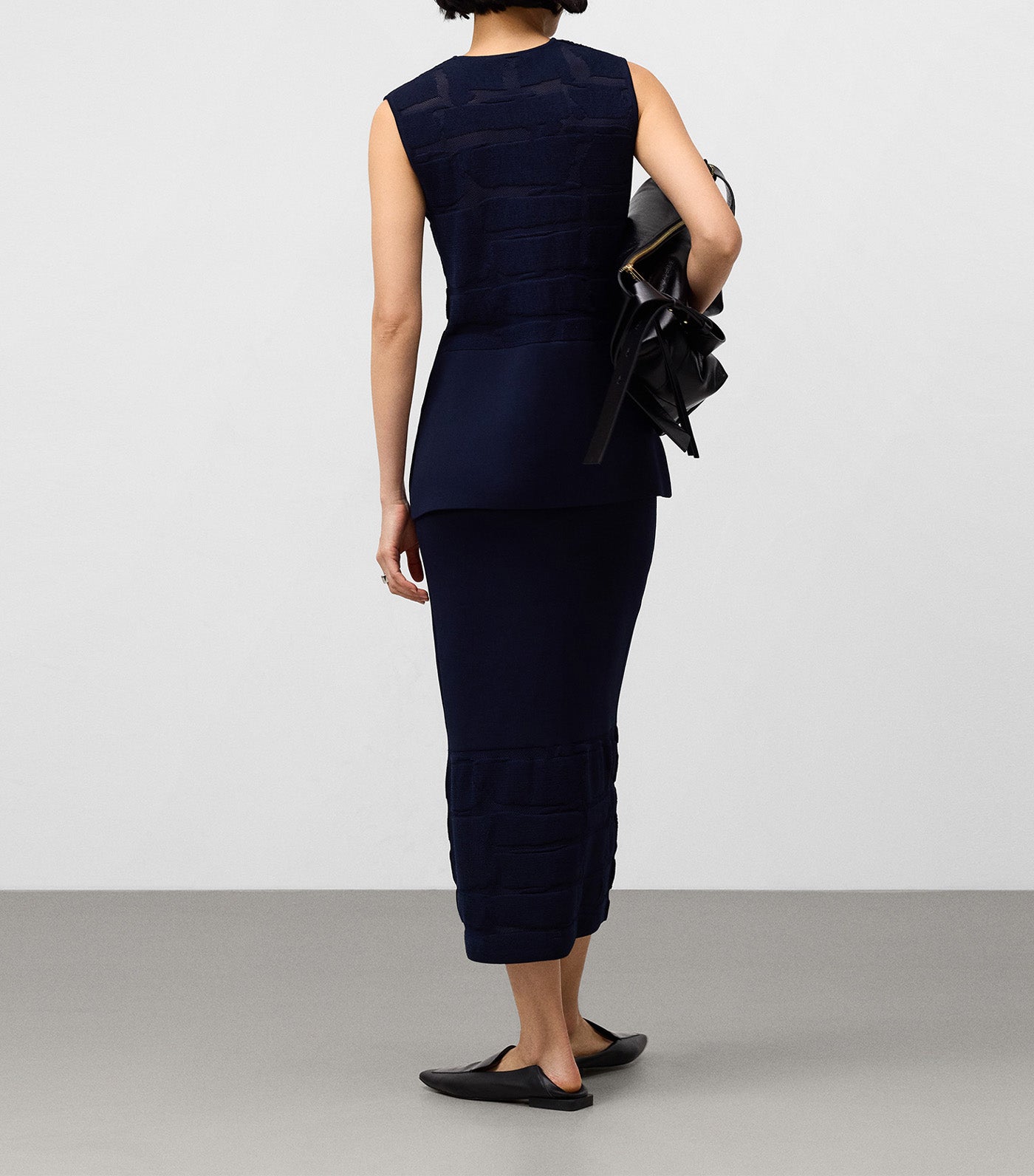 Knit Straight Skirt Navy Blue