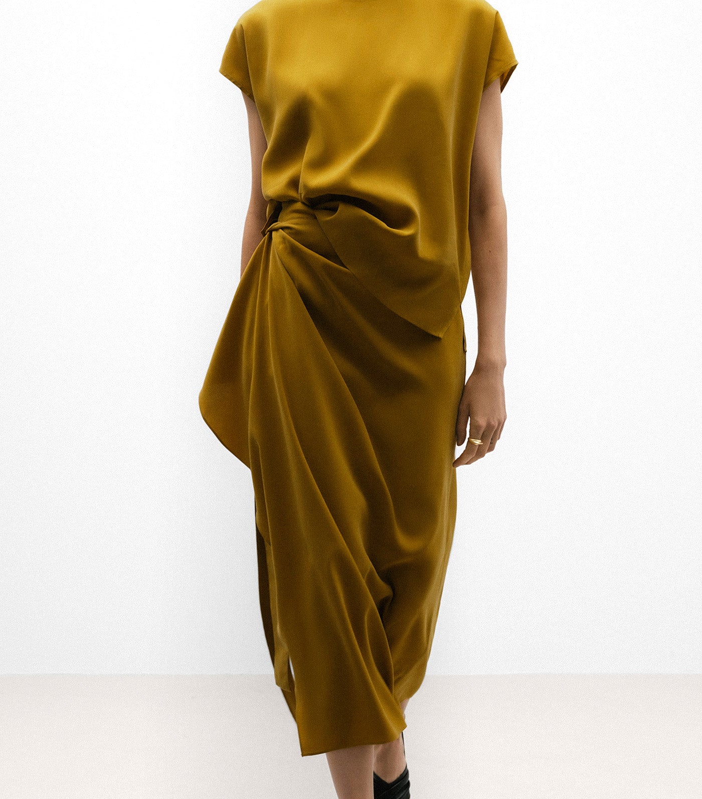 Draped Skirt with Knot Yellow Tumeric