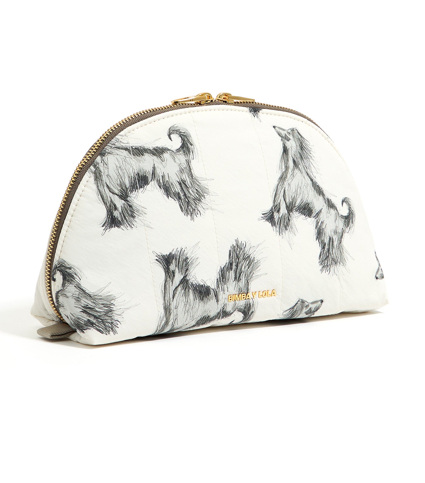Large Pencil Greyhound Print Nylon Half-Moon Make-Up Case Gray