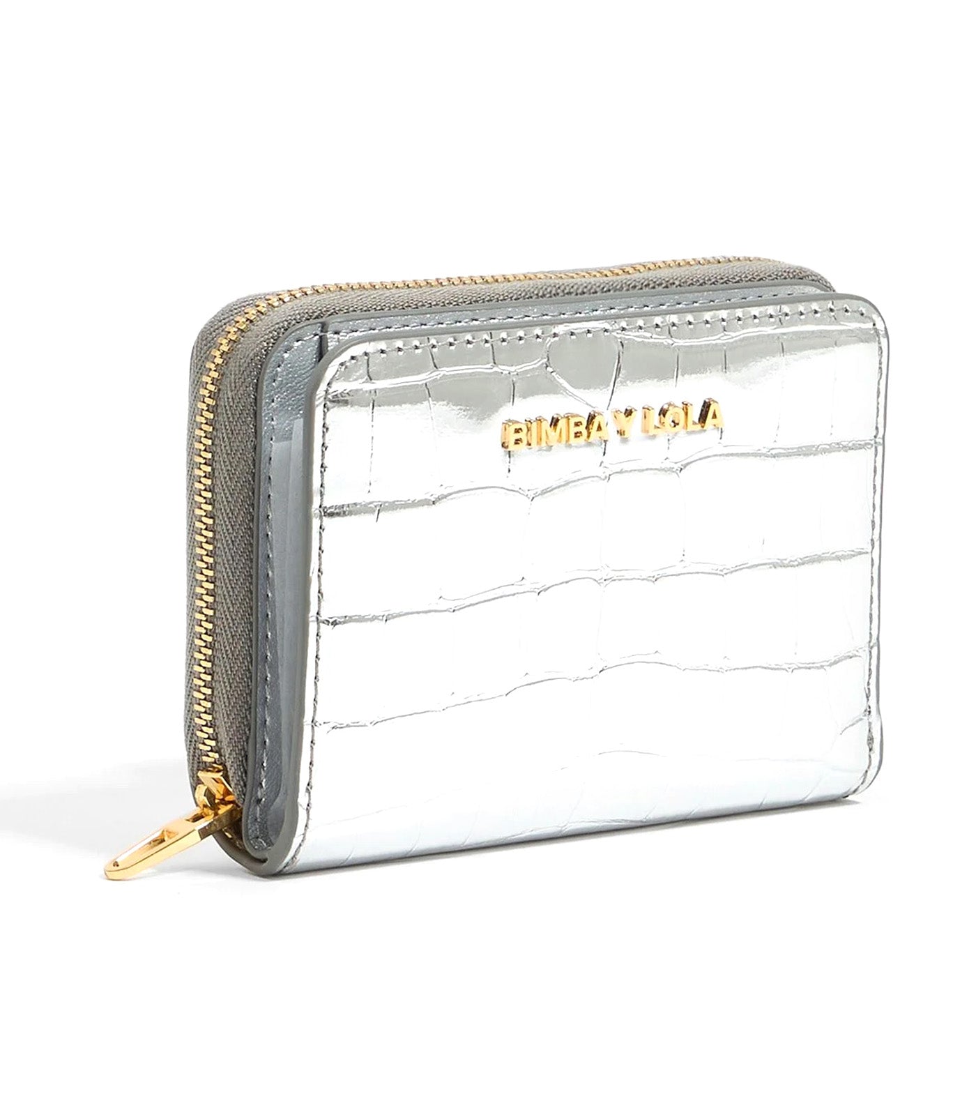 Mock Croc Flap Purse Silver
