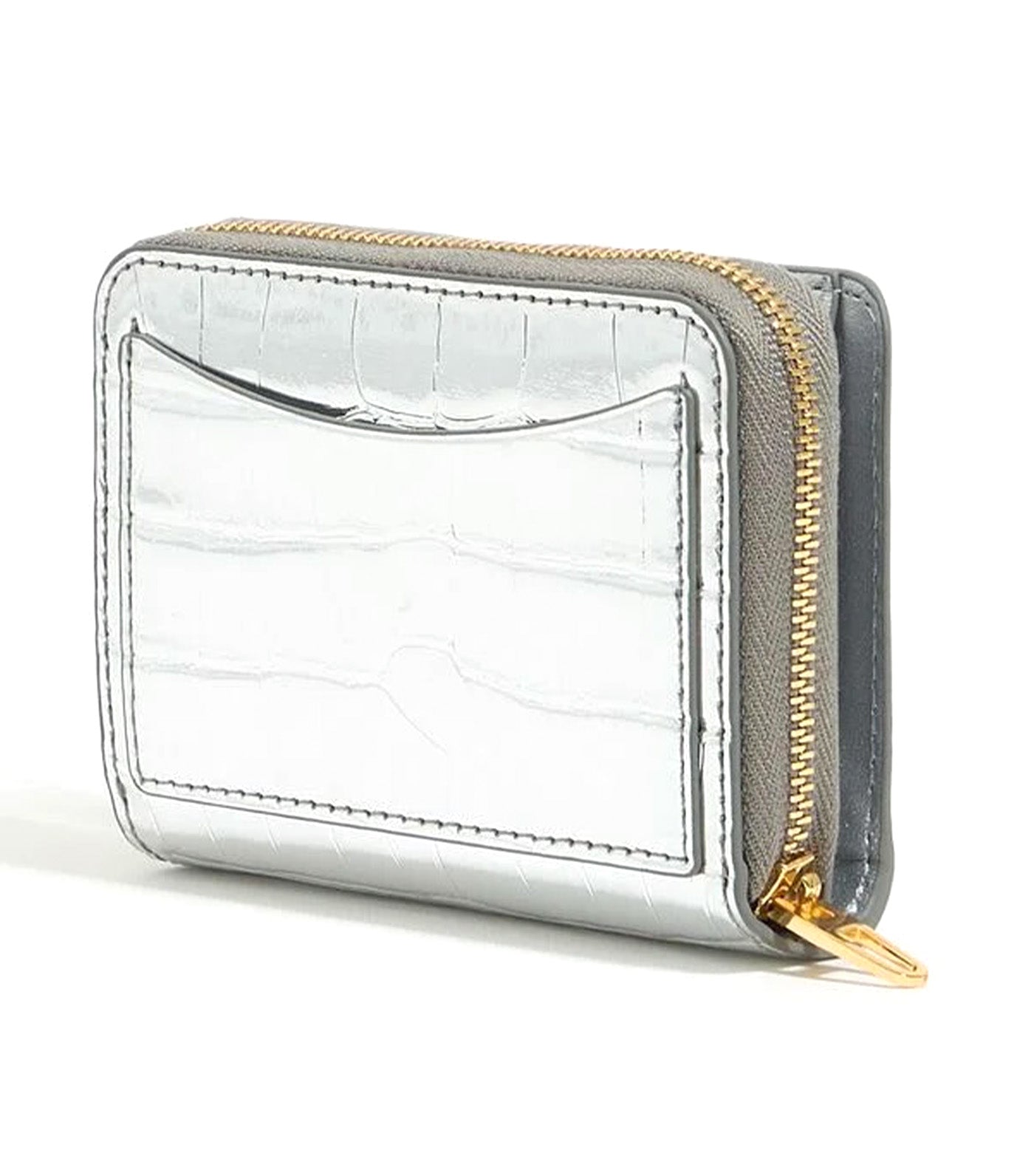 Mock Croc Flap Purse Silver
