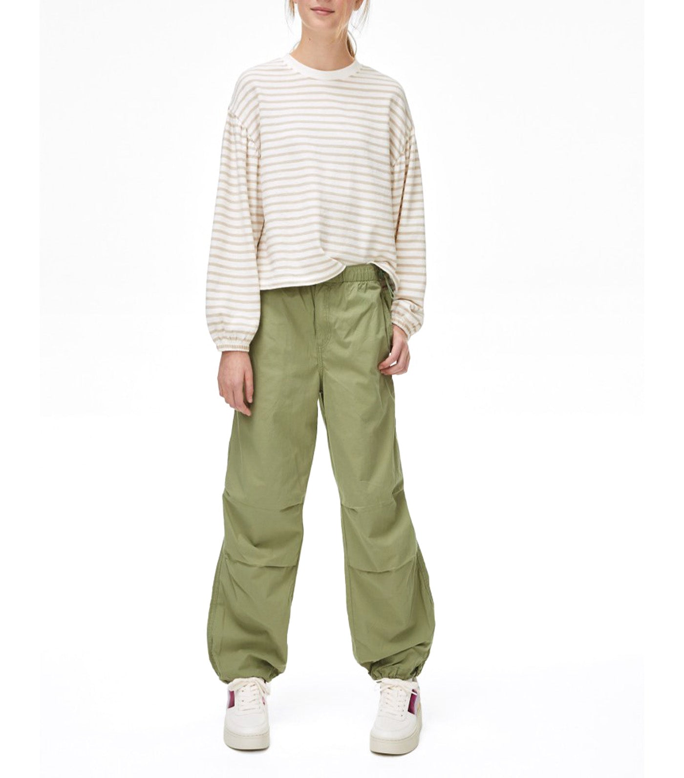 Pure Cotton Parachute Trousers Khaki