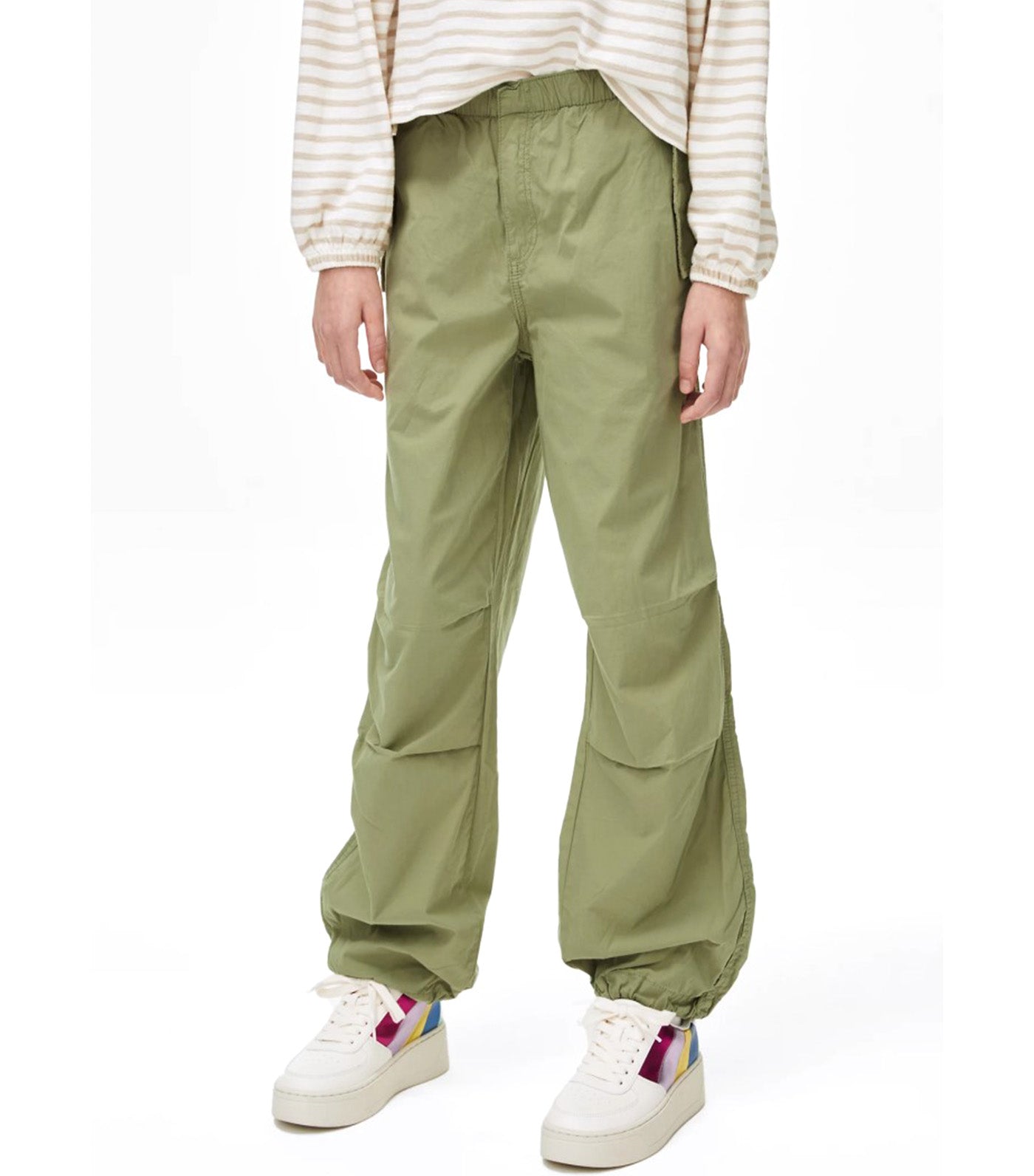 Pure Cotton Parachute Trousers Khaki