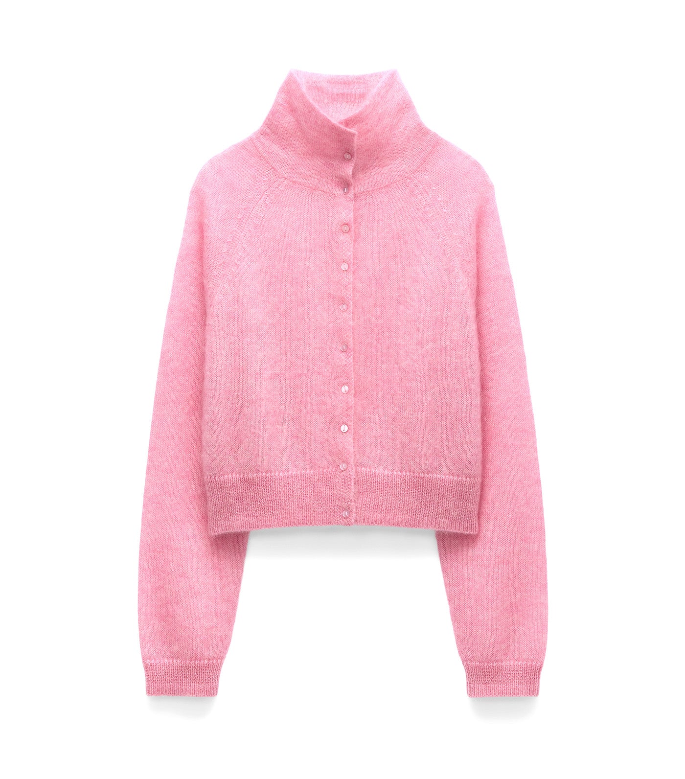 Funnel Neck Short Cardigan Pink
