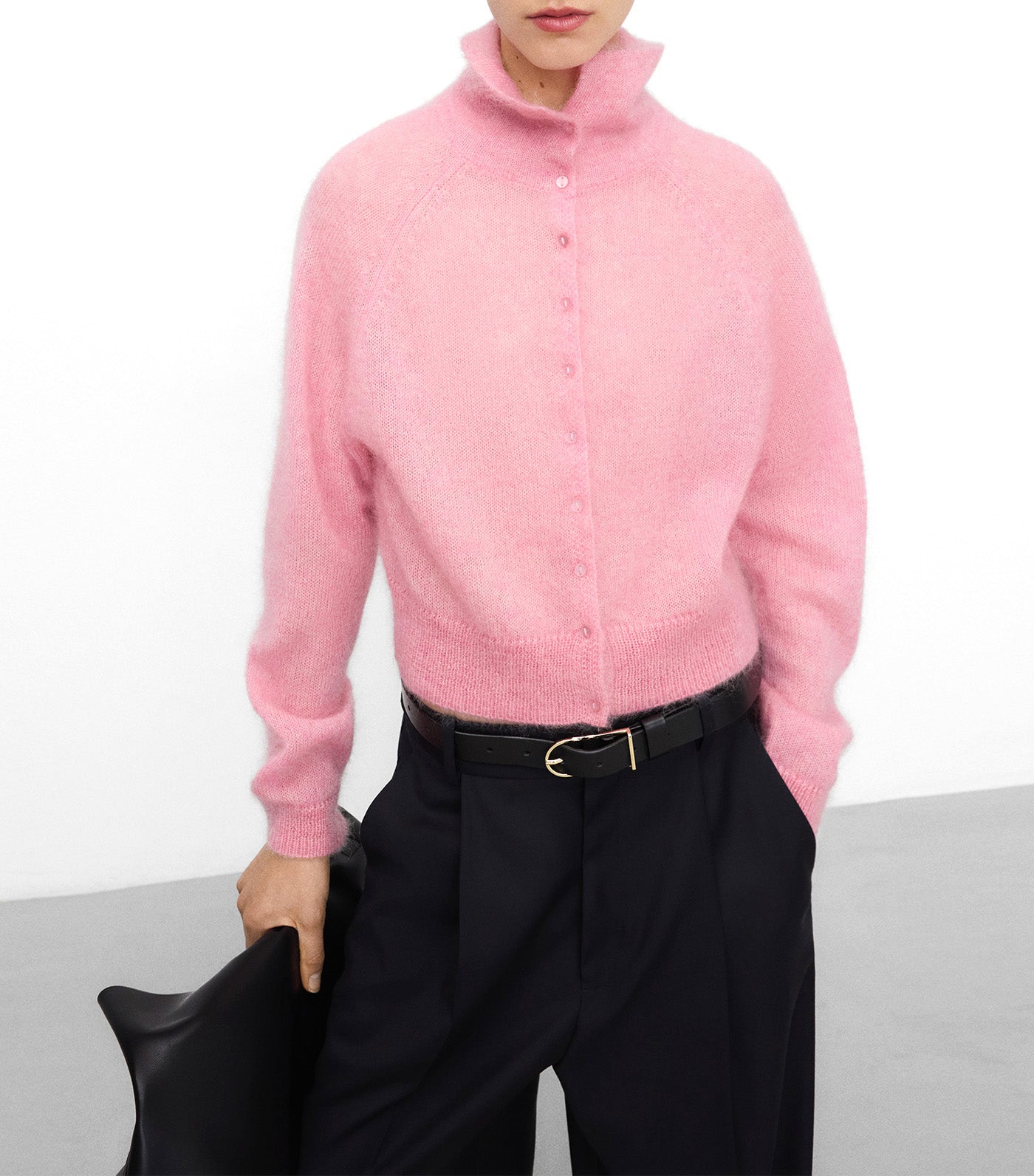 Funnel Neck Short Cardigan Pink