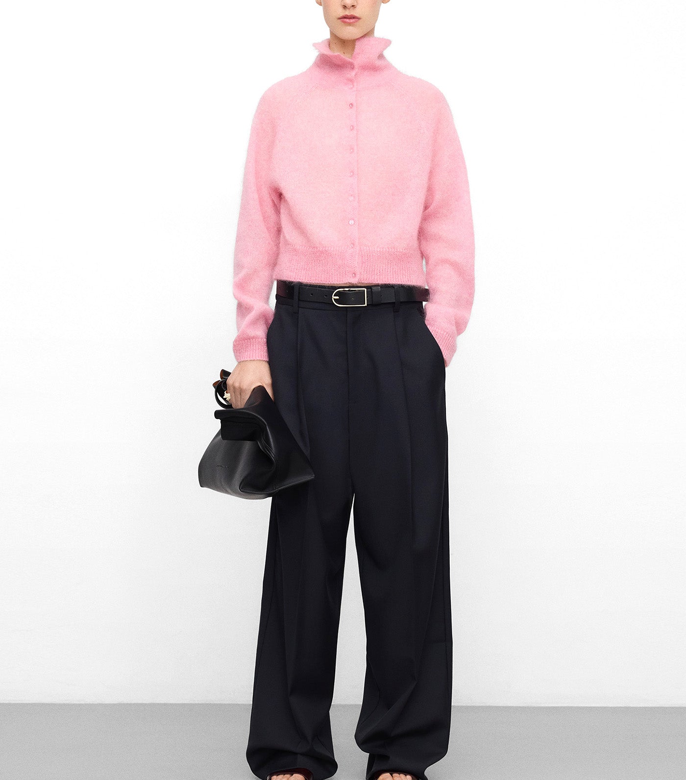 Funnel Neck Short Cardigan Pink