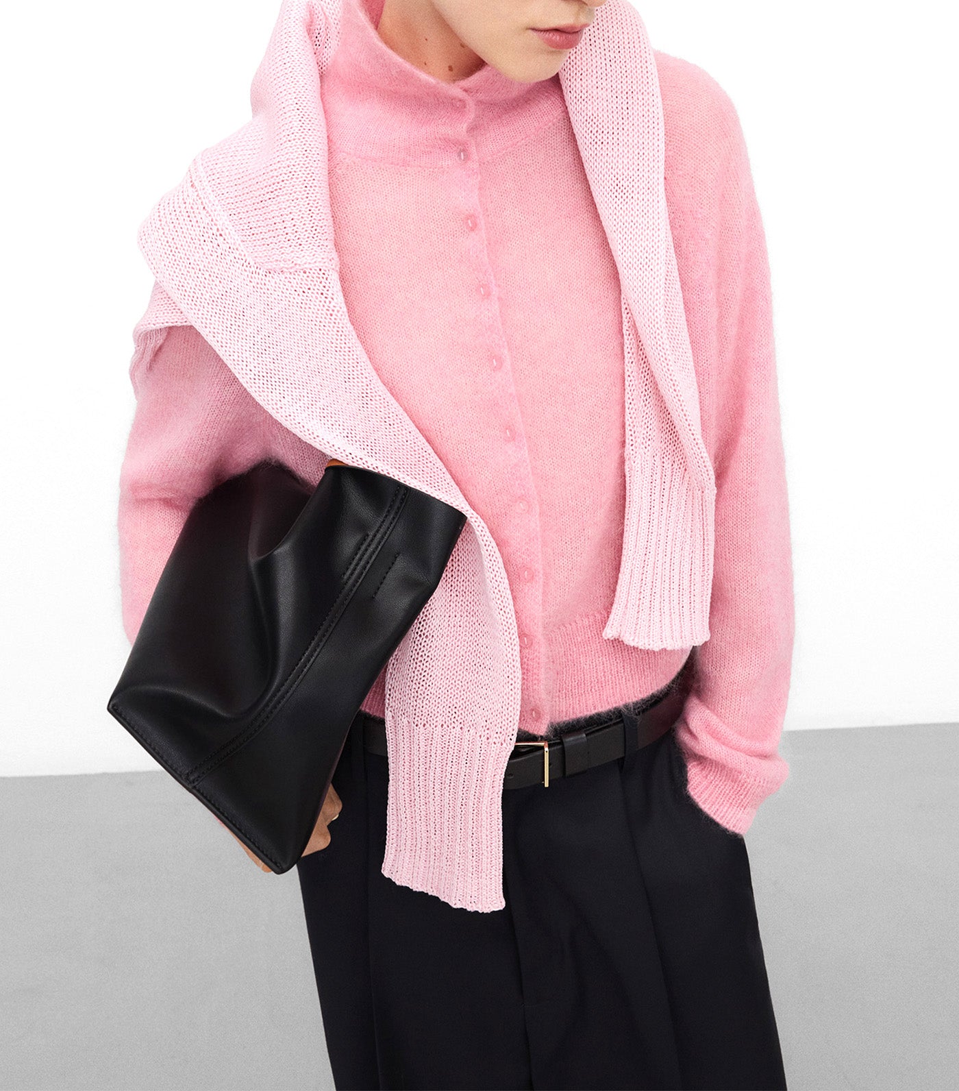 Funnel Neck Short Cardigan Pink