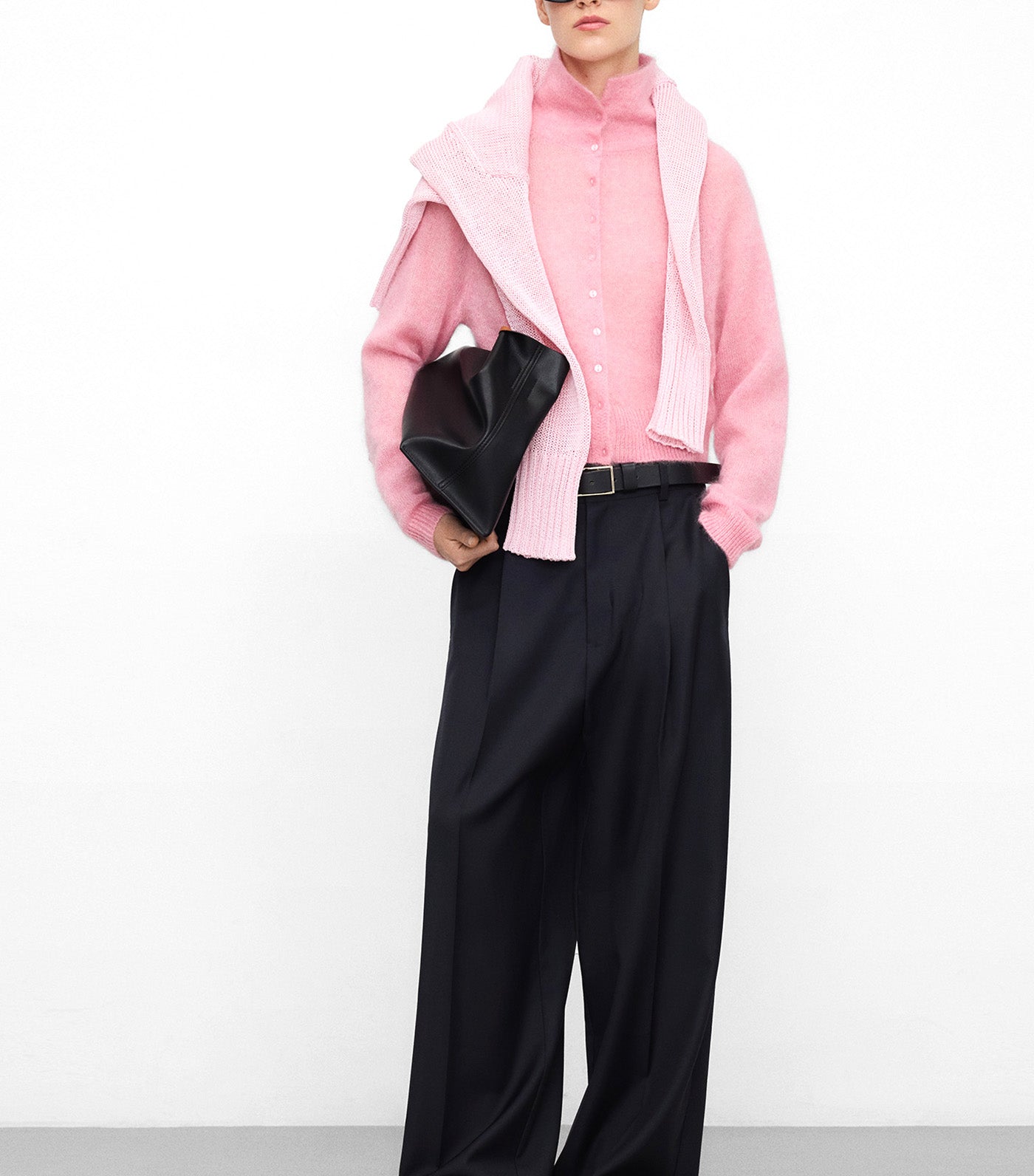 Funnel Neck Short Cardigan Pink
