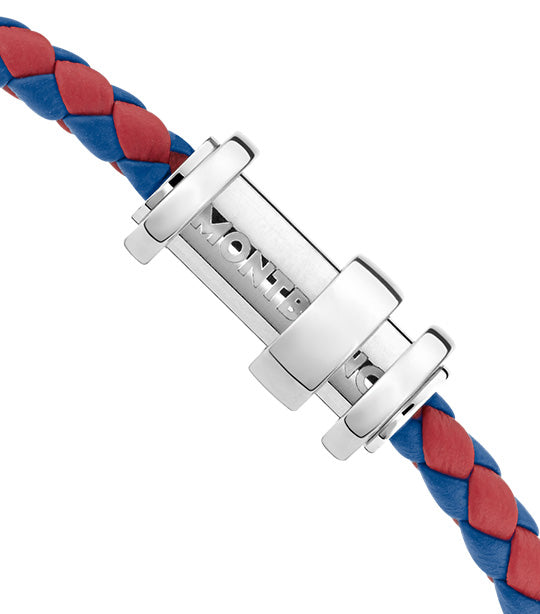 MONTBLANC WRAP ME BRACELET IN BLUE LEATHER WITH CARABINER CLOSURE IN  STAINLESS STEEL, Blue Men's Bracelet