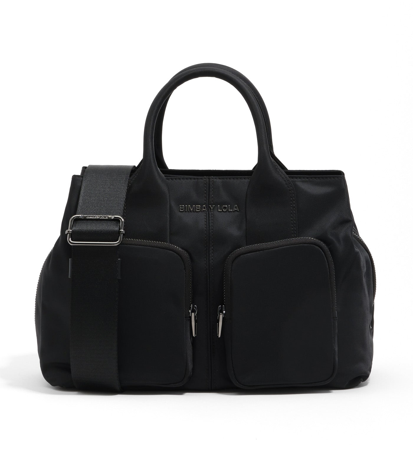 Nylon Pocket Top Handle Bag Black