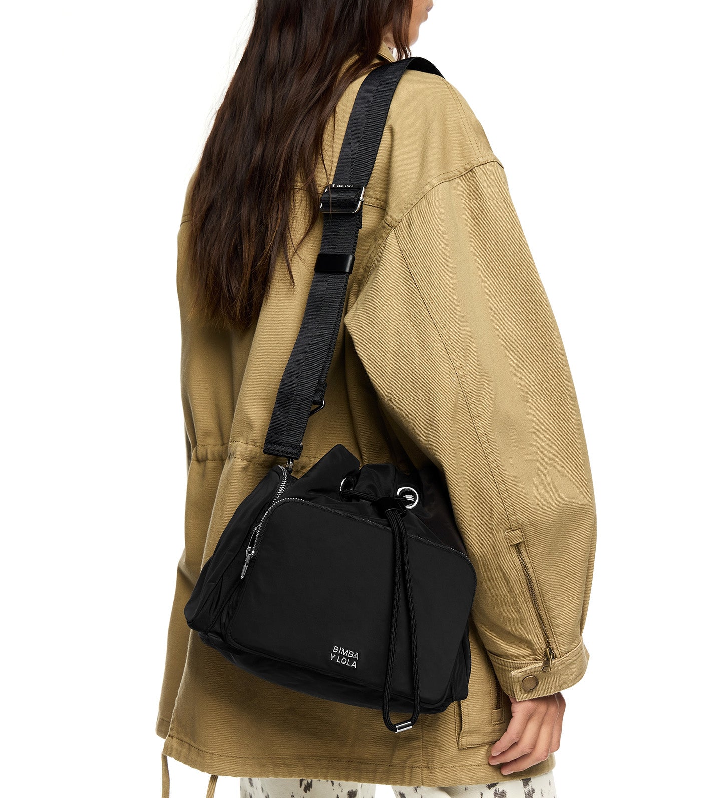 Nylon Pocket Bucket Bag Charcoal