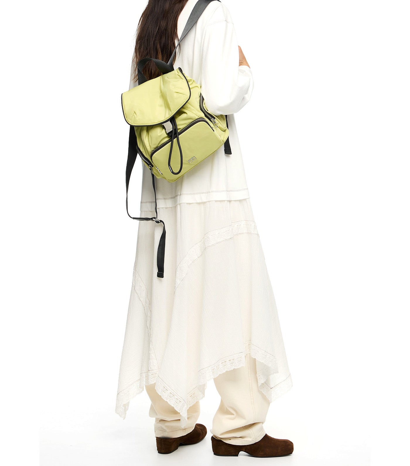 Medium Nylon Pocket Backpack Pale Lime