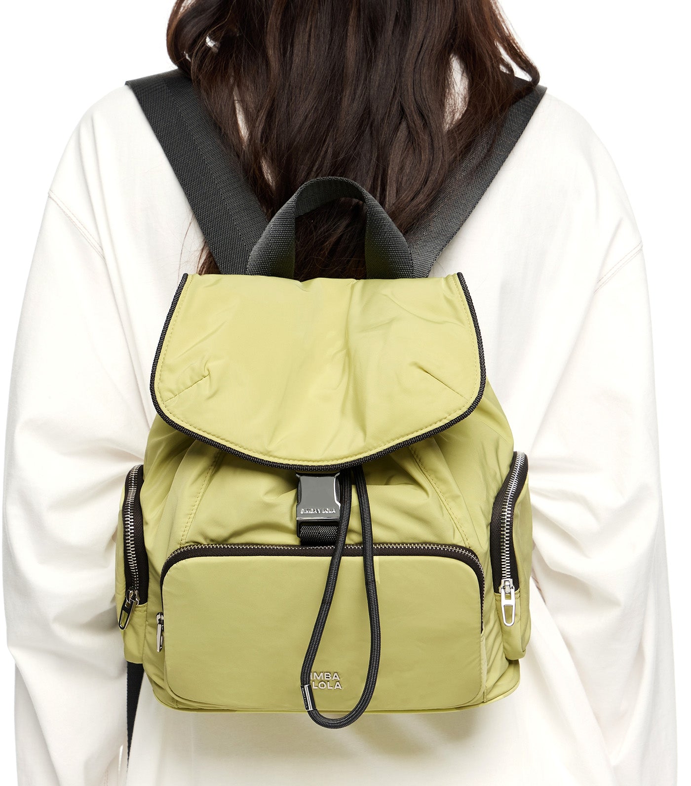 Medium Nylon Pocket Backpack Pale Lime
