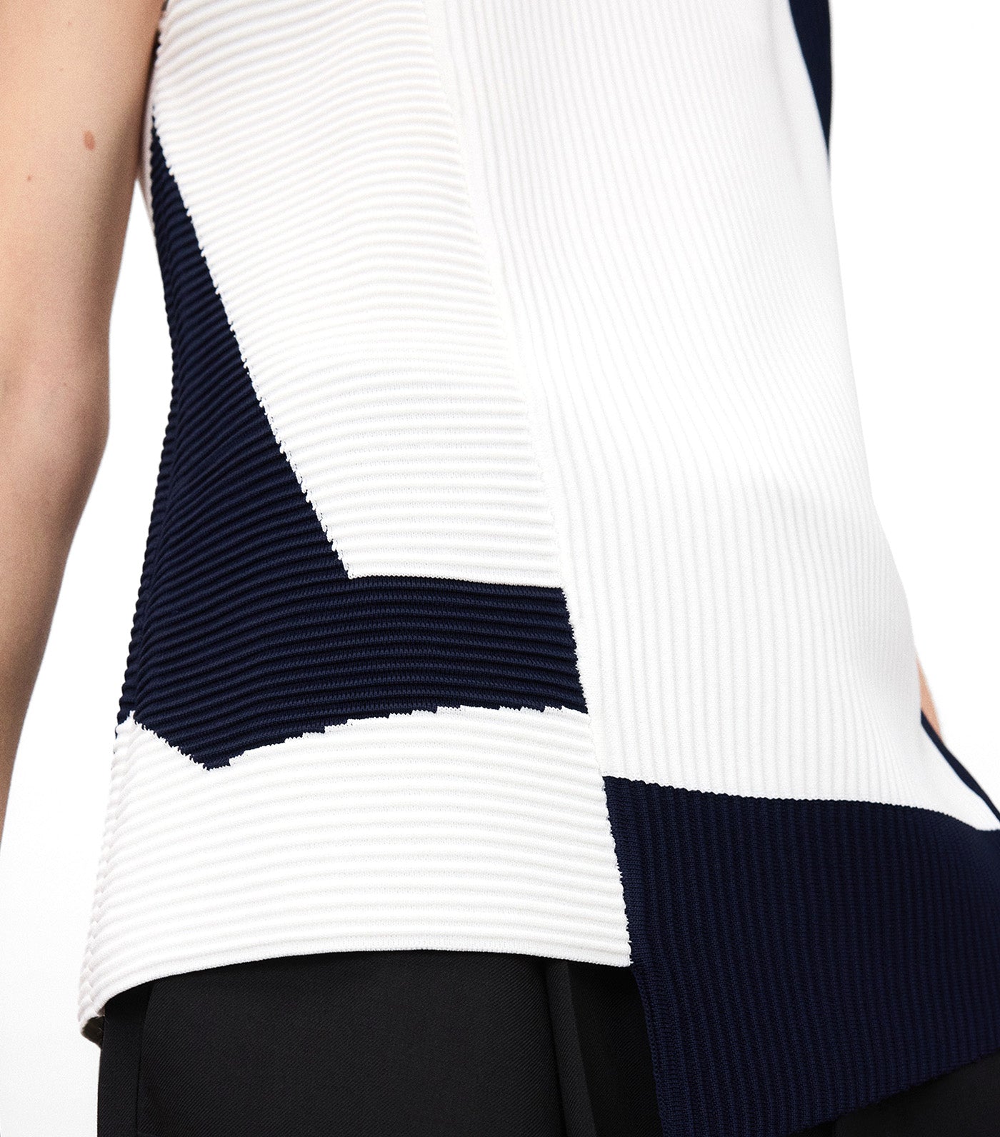 Structured Knit Asymmetrical Top Navy Blue/White