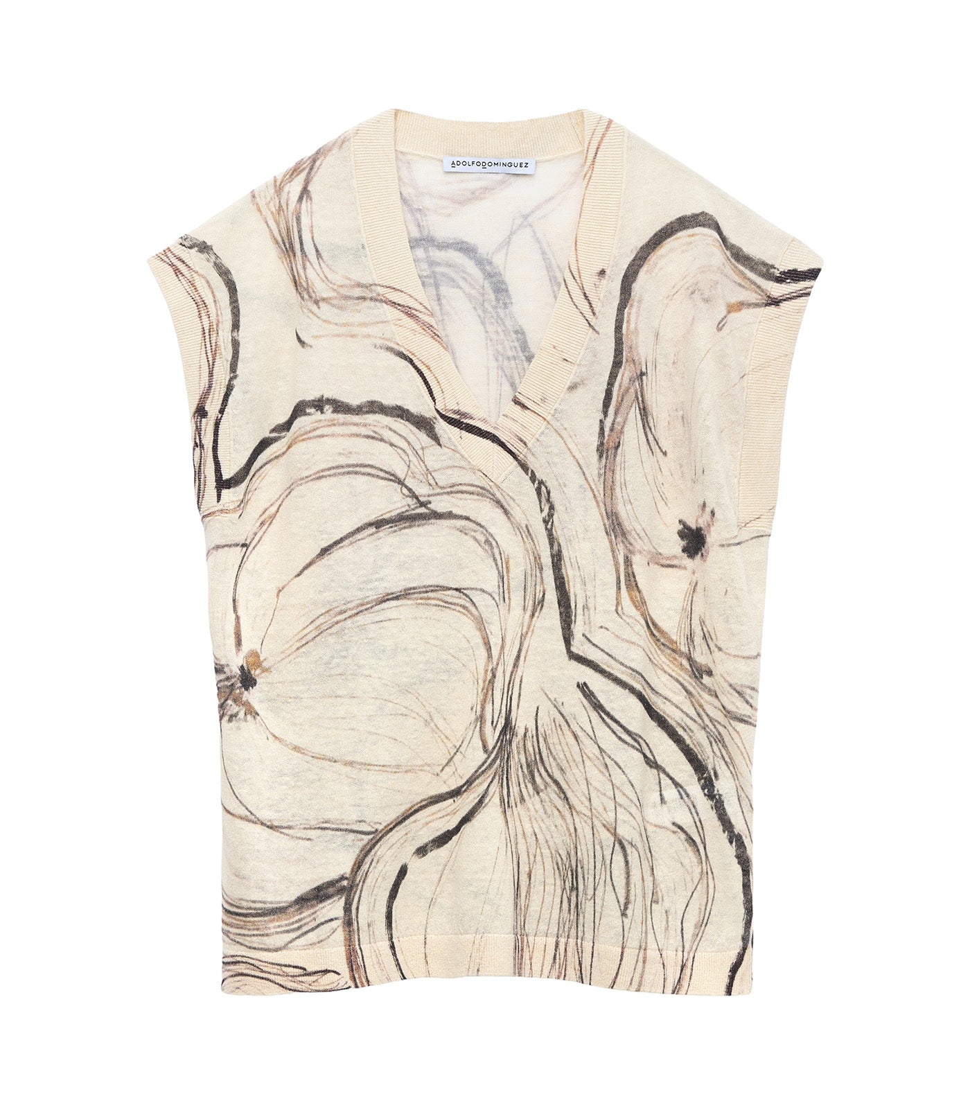 Printed Knit Top Black/Ecru