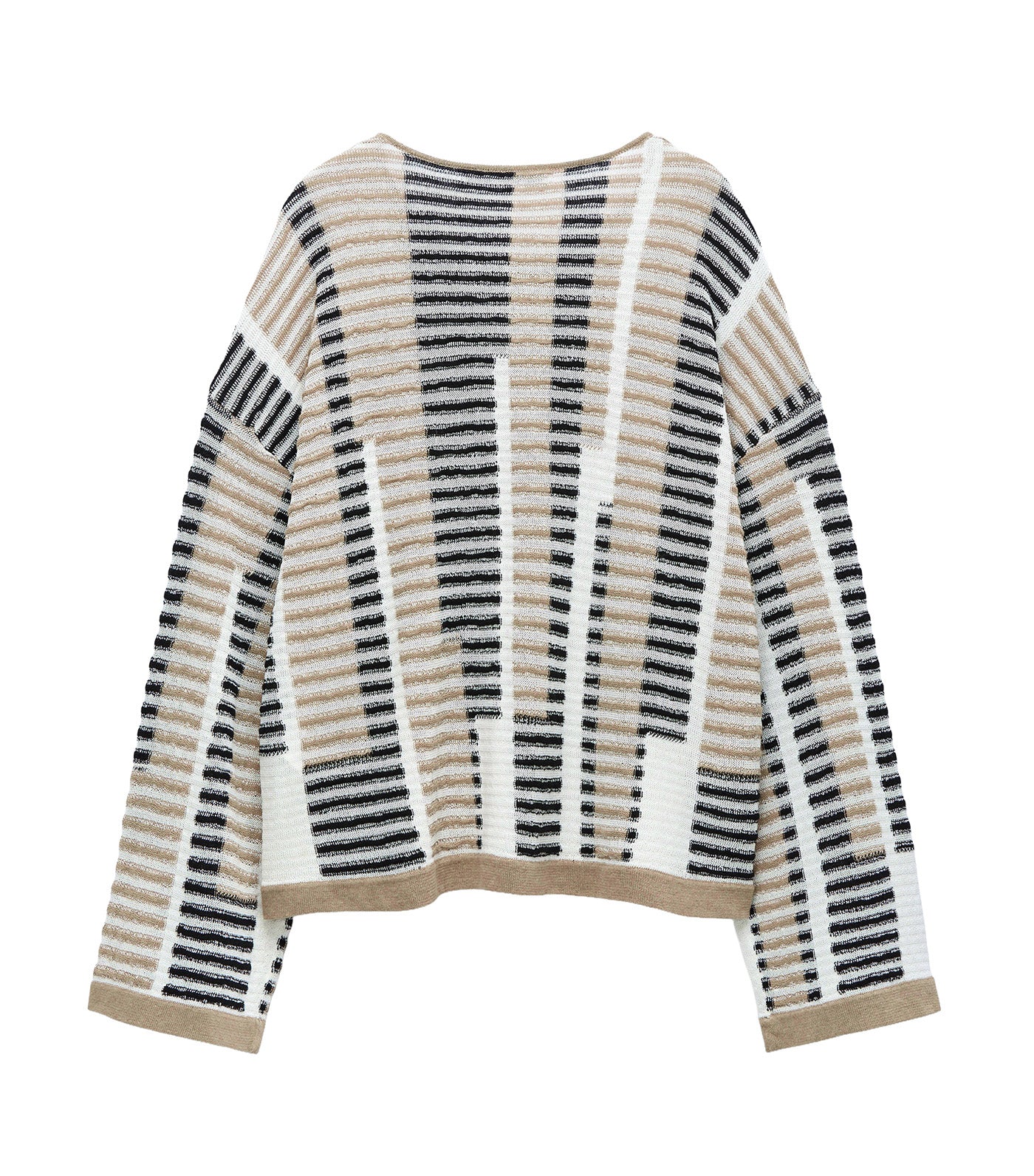 Irregular Striped Jacquard Knit Sweater Black/Ecru