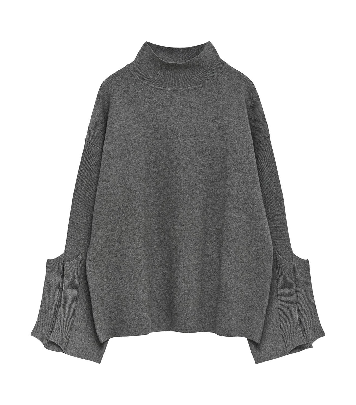 Pleated Sleeve Knit Sweater Gray Melange