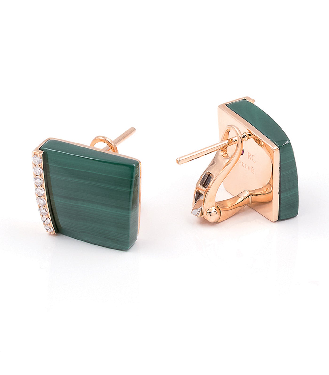 Sauvage Prive Stud Earrings with Diamonds and Malachite
