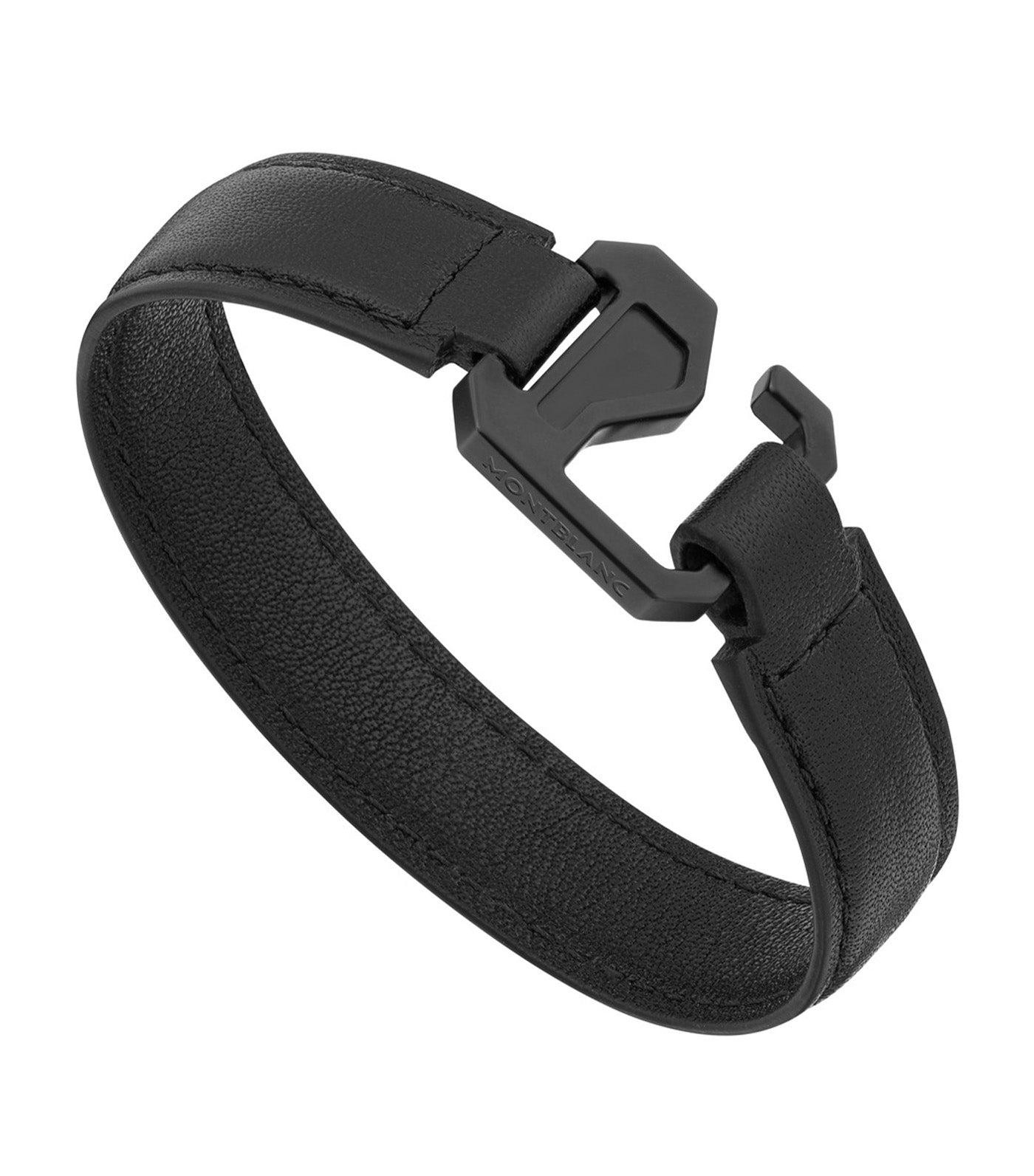 Bracelet in Black Leather with Steel Closing and Black PVD, 63