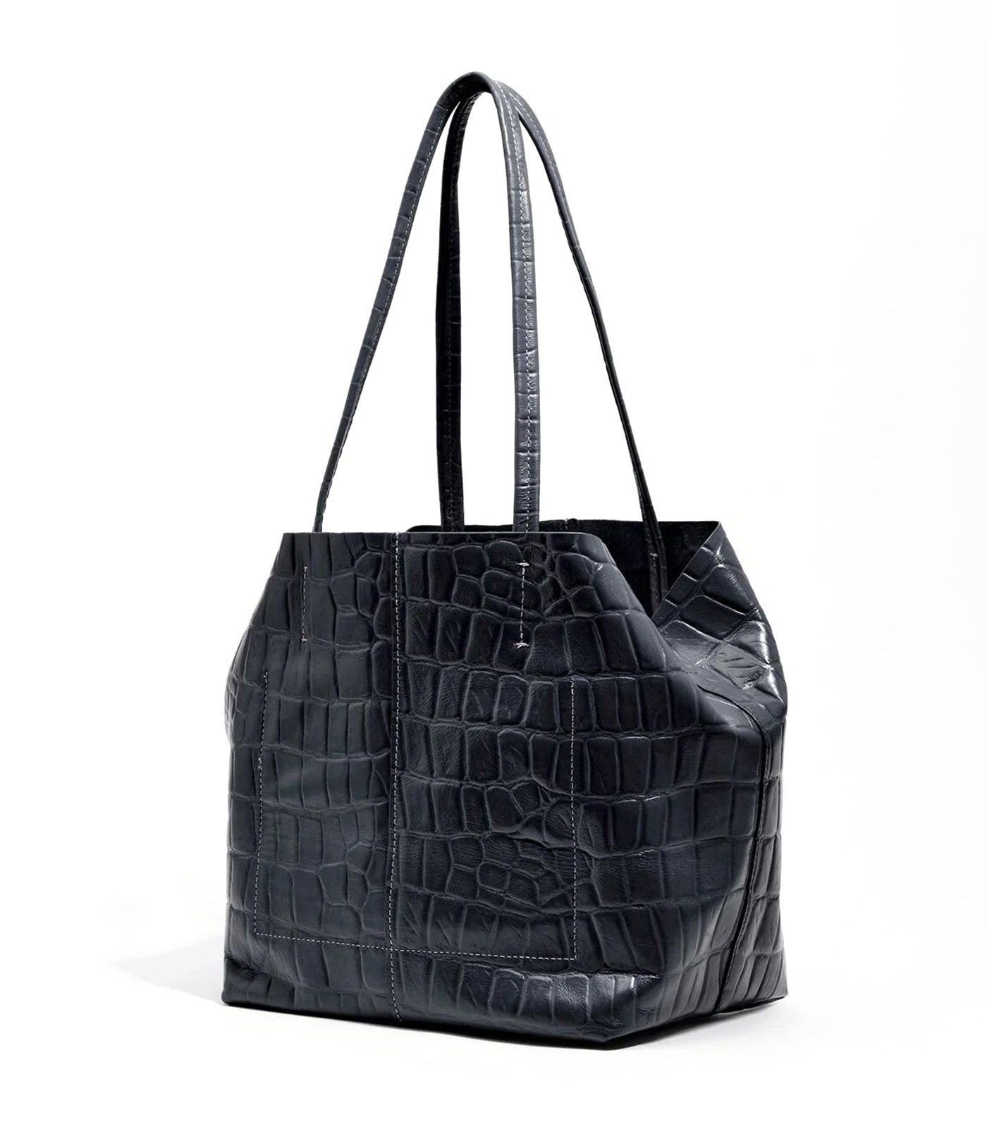 Leather Shopper Bag - Crocodile Embossed