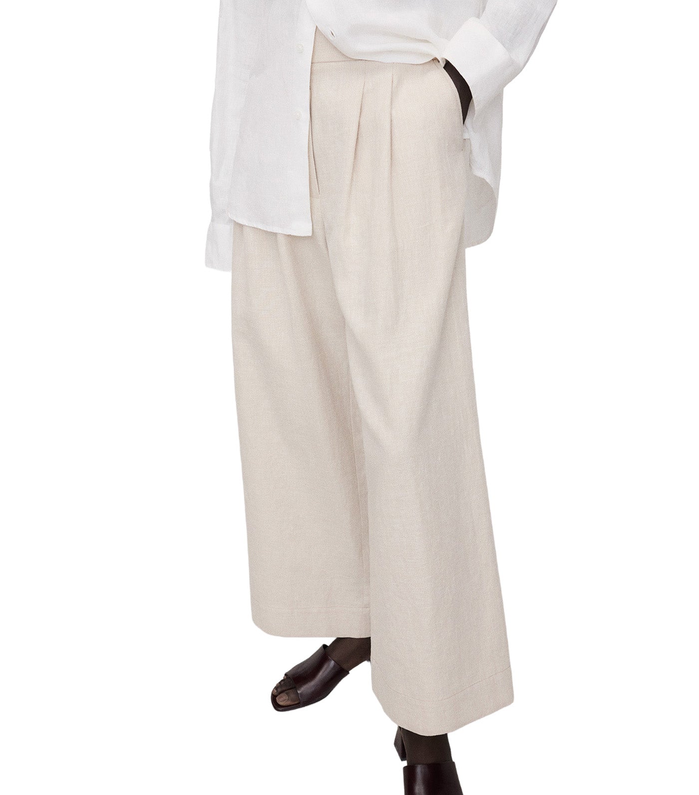 Double-Pleated Wide-Leg Trousers Beige