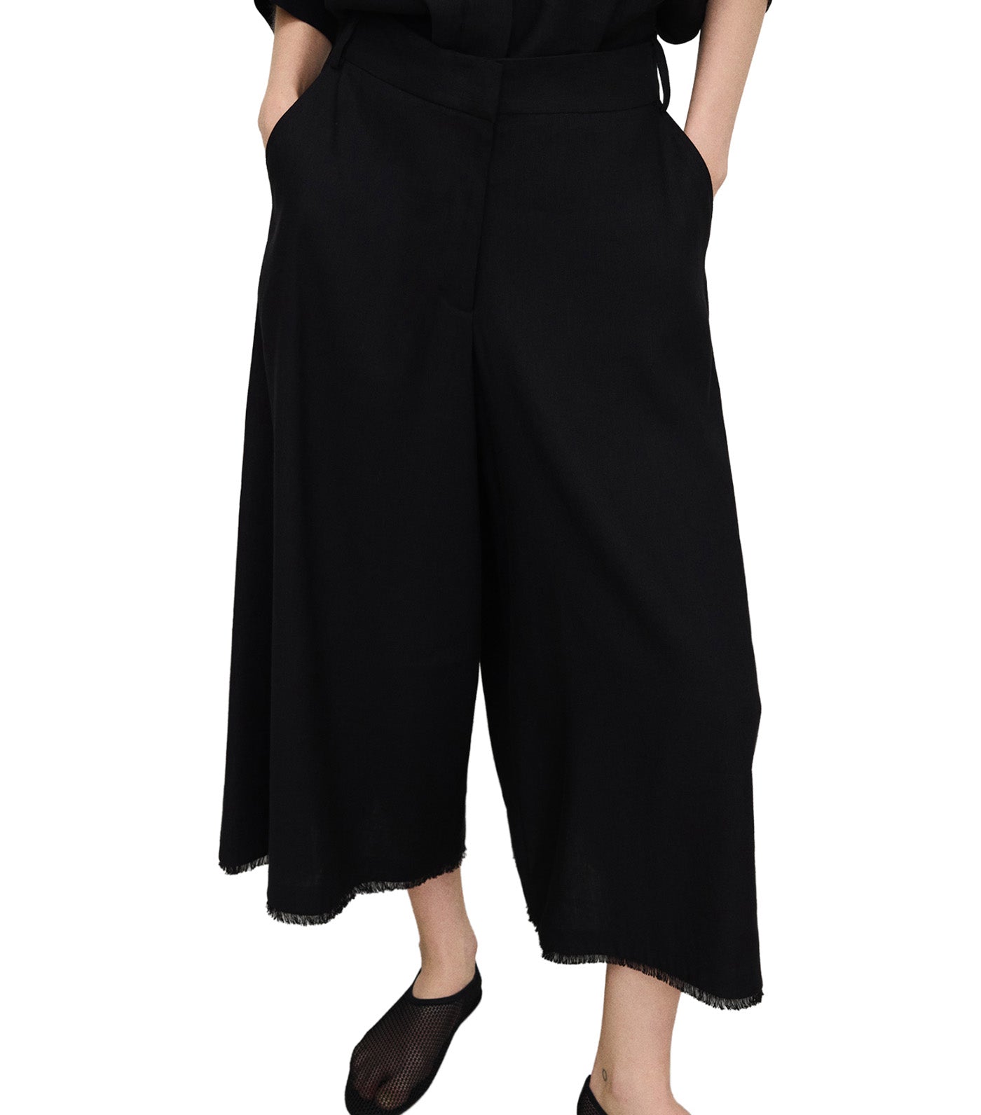 Fringed Culotte Trousers Black
