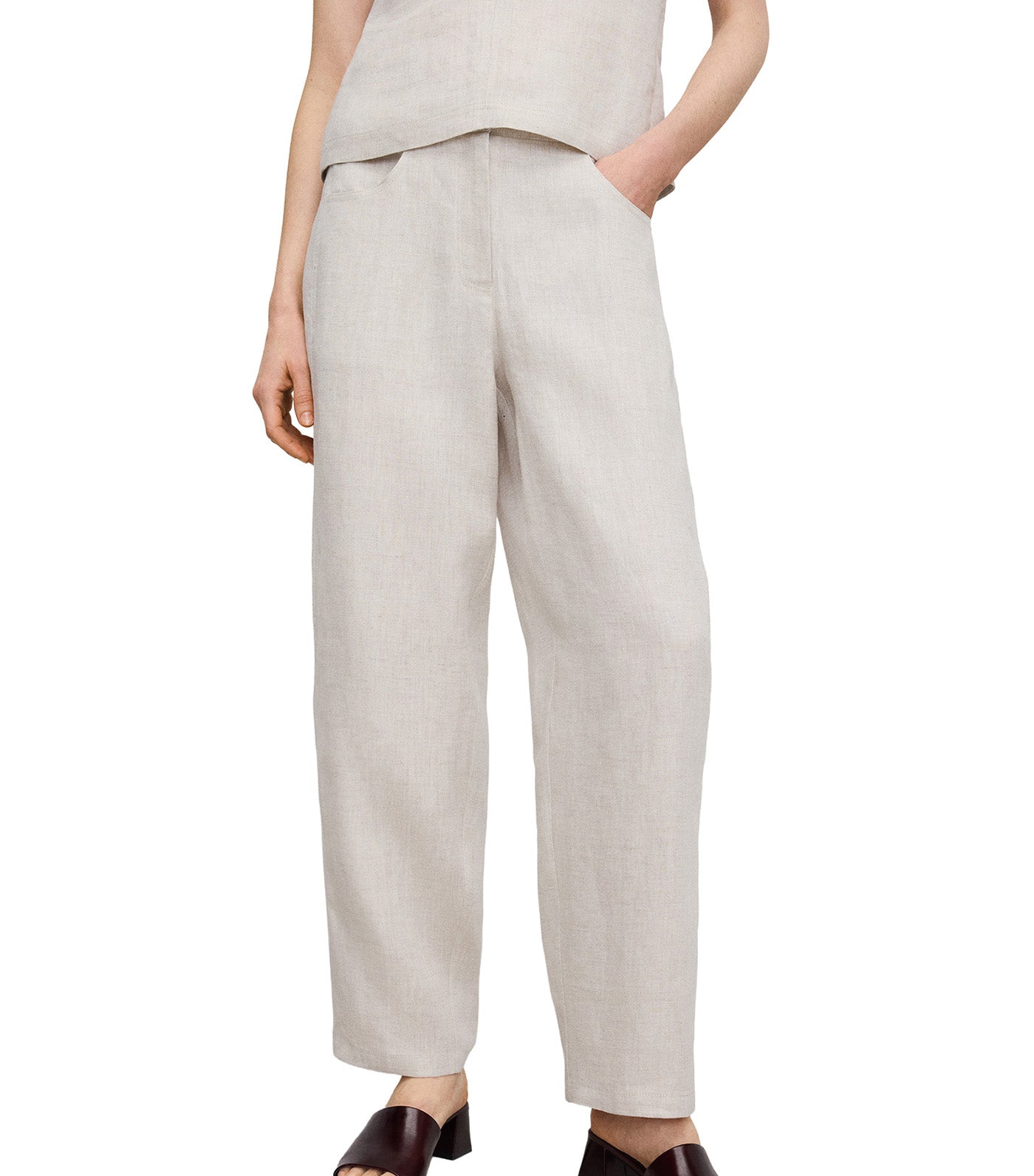 Barrel Fit Linen Trousers Stone