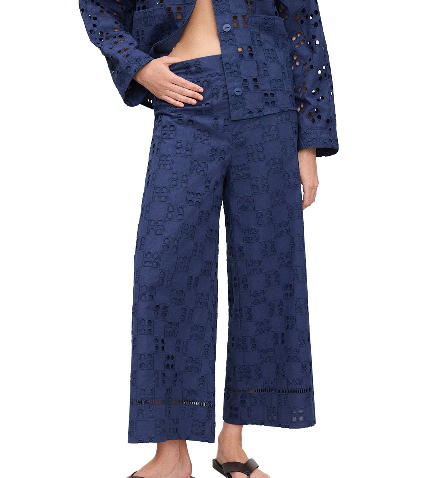 Poplin Trousers With English Embroidery Blue 