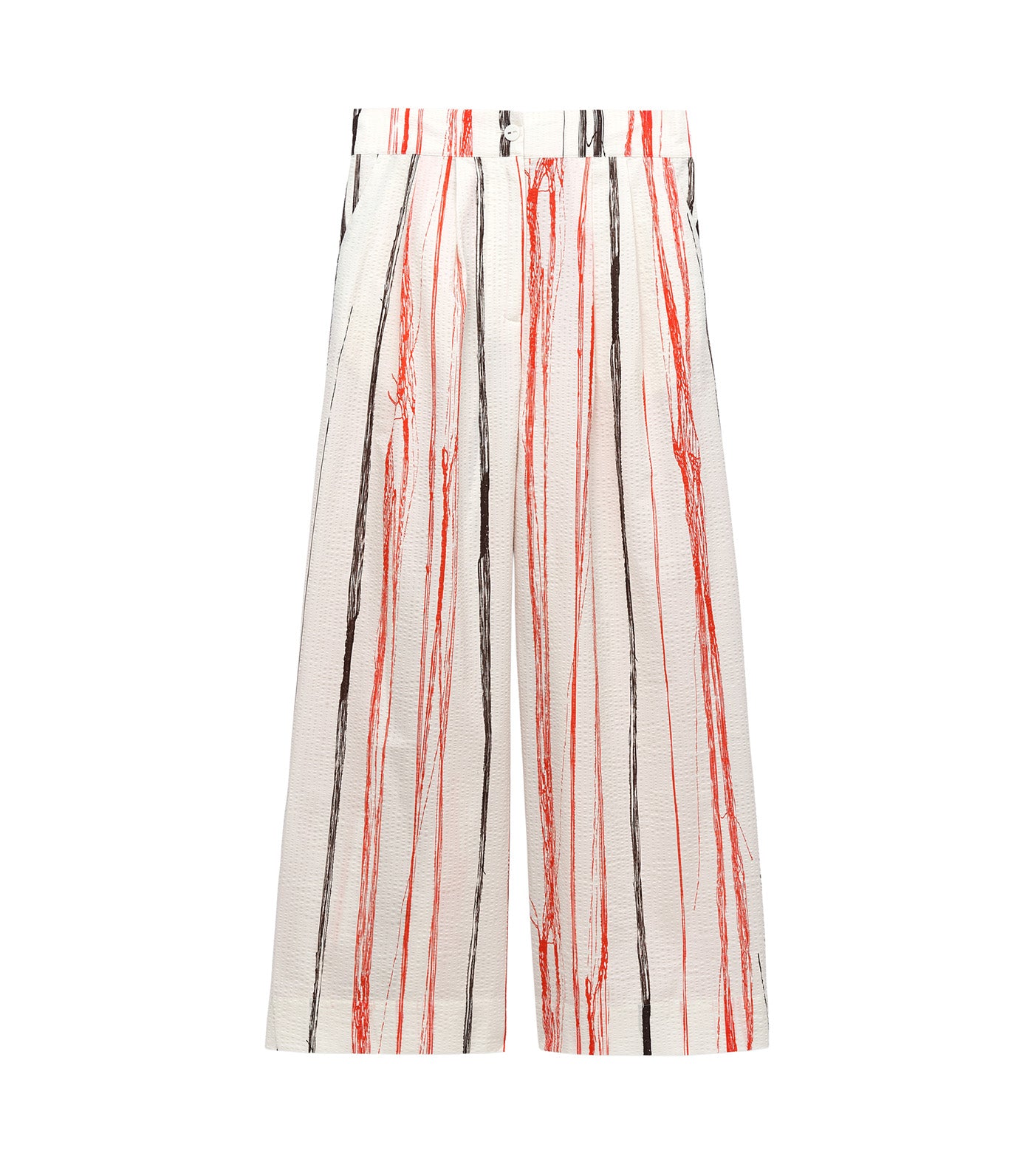 Irregular Striped Seersucker Trousers Black/Orange