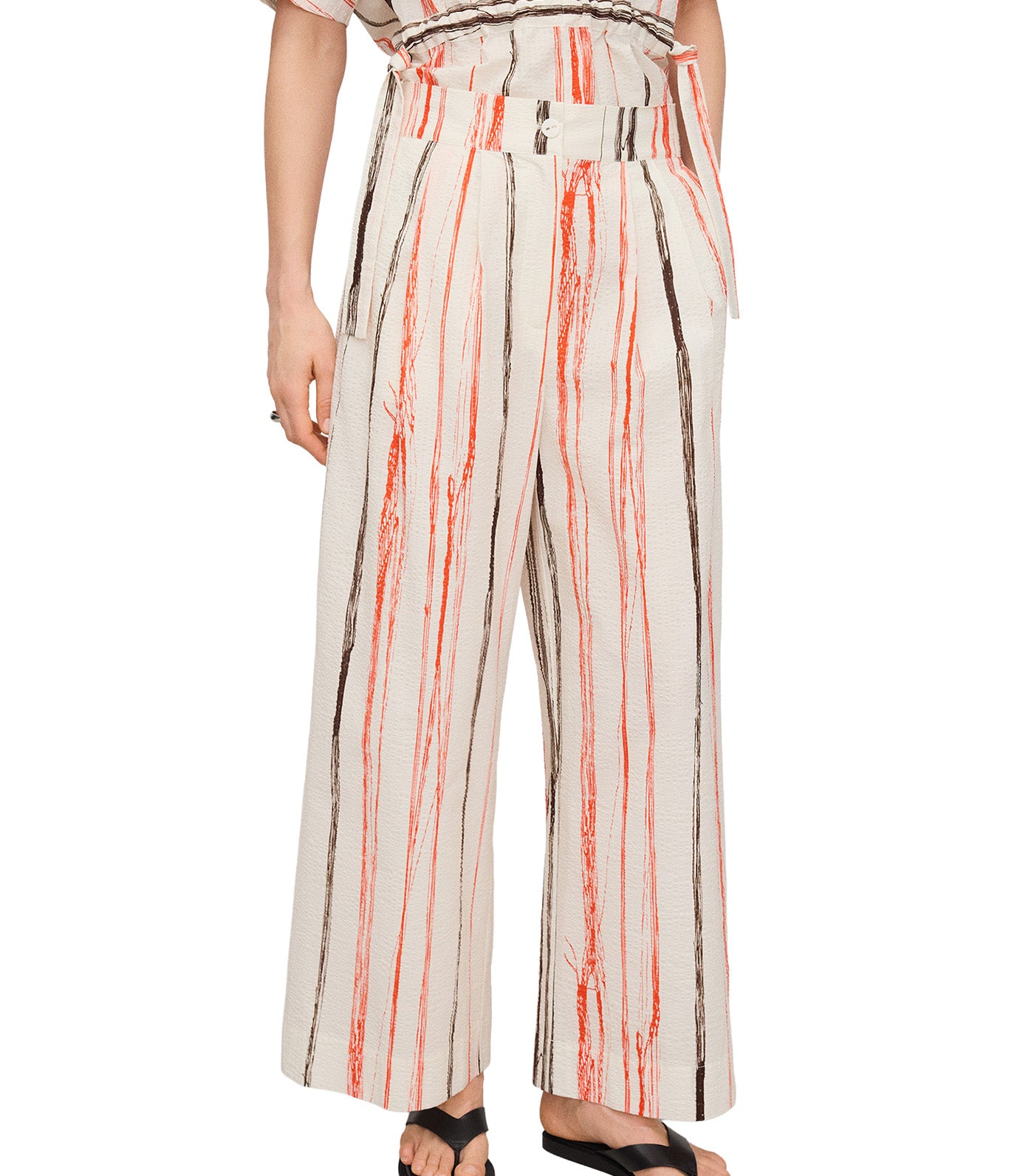 Irregular Striped Seersucker Trousers Black/Orange