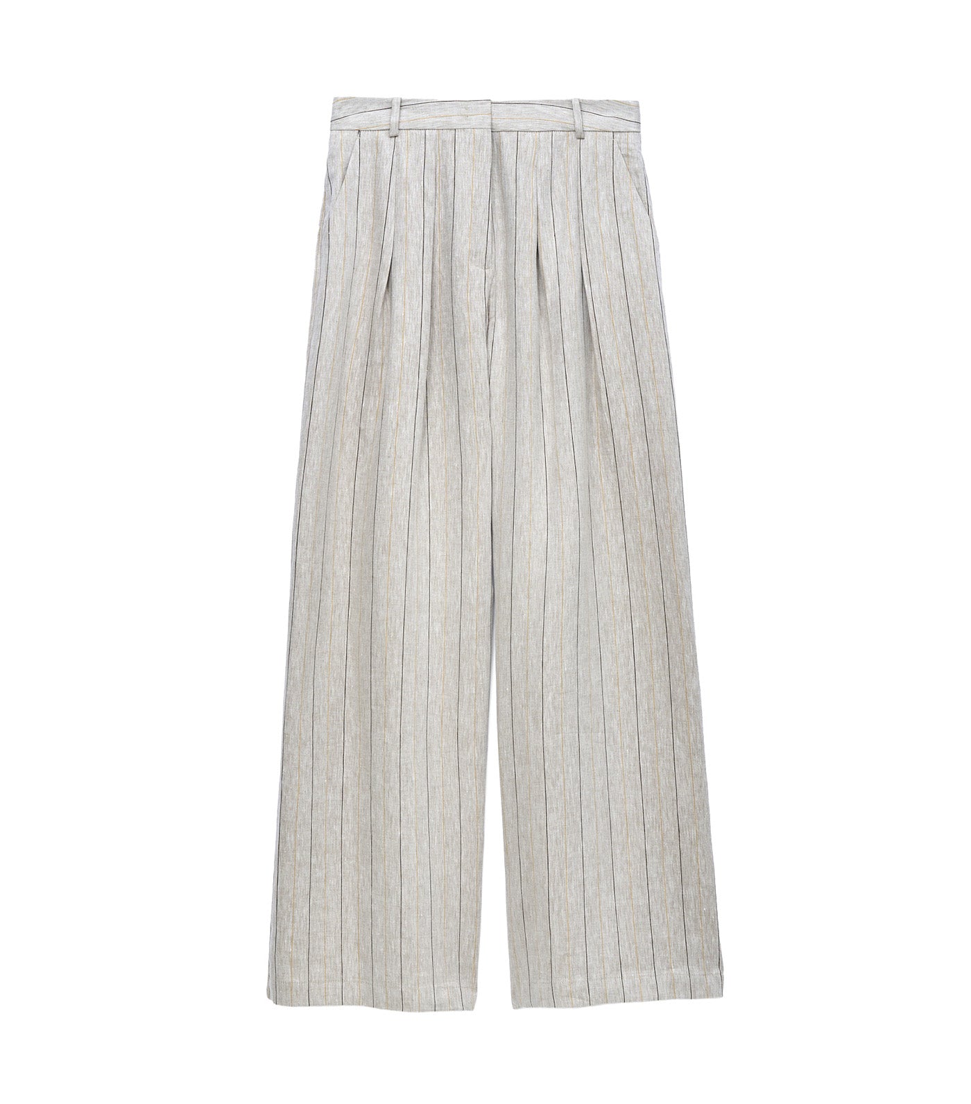 European Linen Striped Straight Trousers Brown Stripe