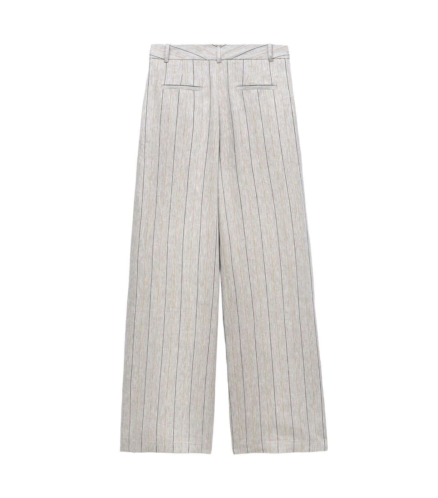 European Linen Striped Straight Trousers Brown Stripe