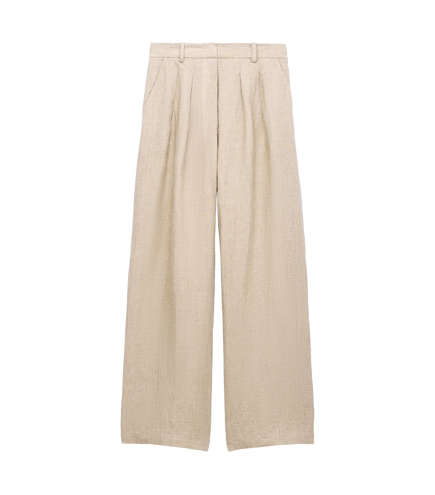 Linen Wide-Leg Double-Pleated Trousers Sand Melange