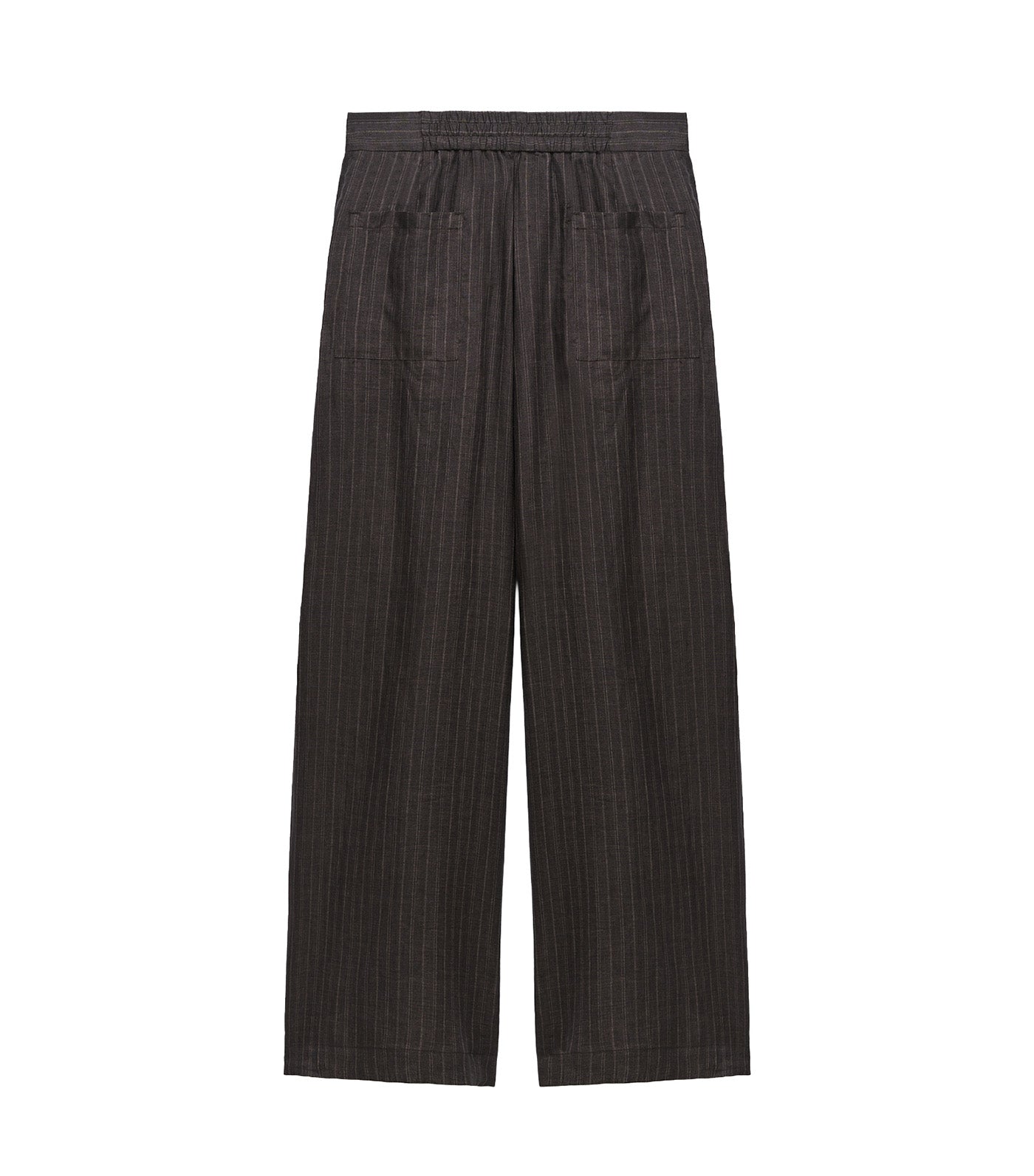 European Linen Striped Straight Trousers Brown