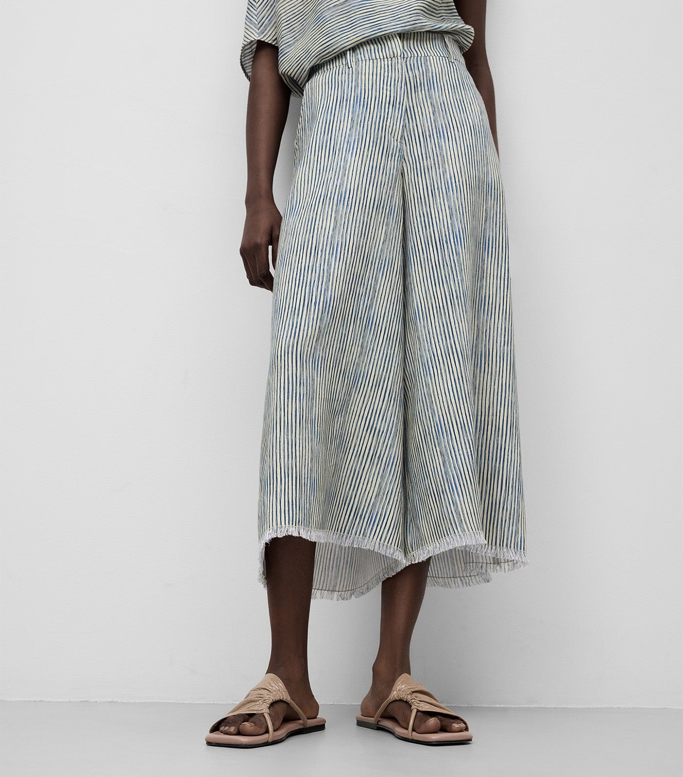 European Linen Culotte Trousers Blue Stripe