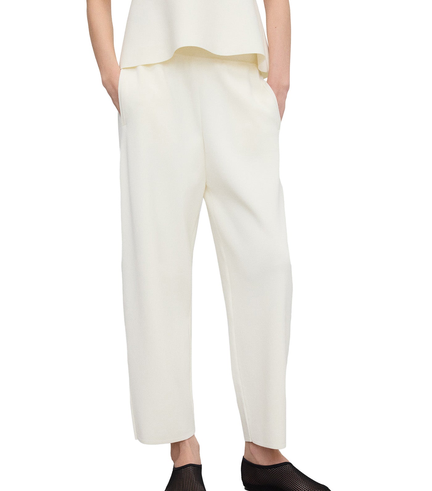 Knit Barrel Fit Trousers Light Cream