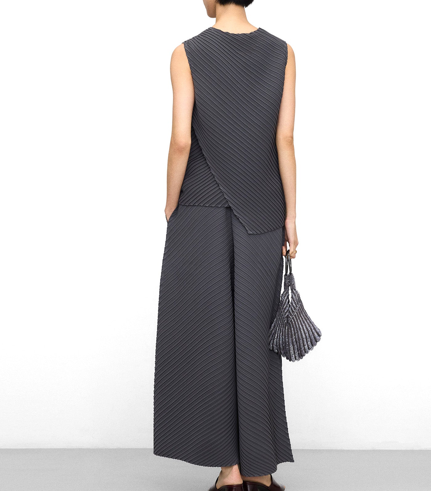 Crinkle Wide-Leg Trousers Gunmetal Gray