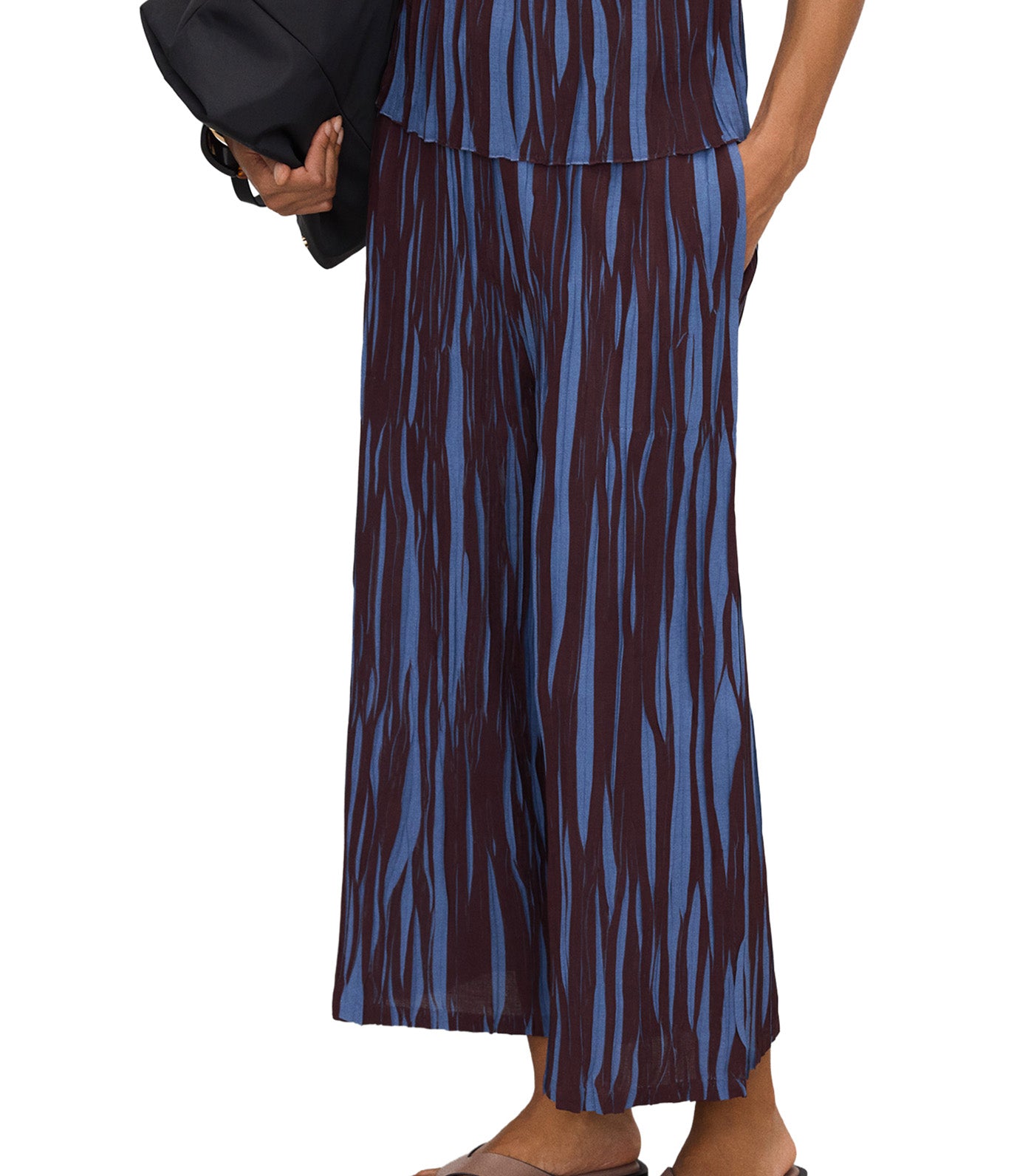 Two-Tone Irregular Pleated Trousers Blue Print