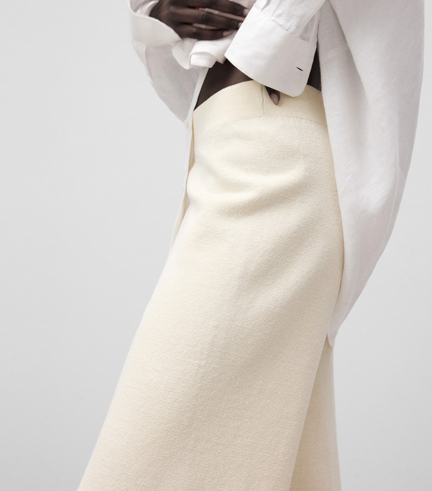 Linen Blend Knit Trousers Light Cream