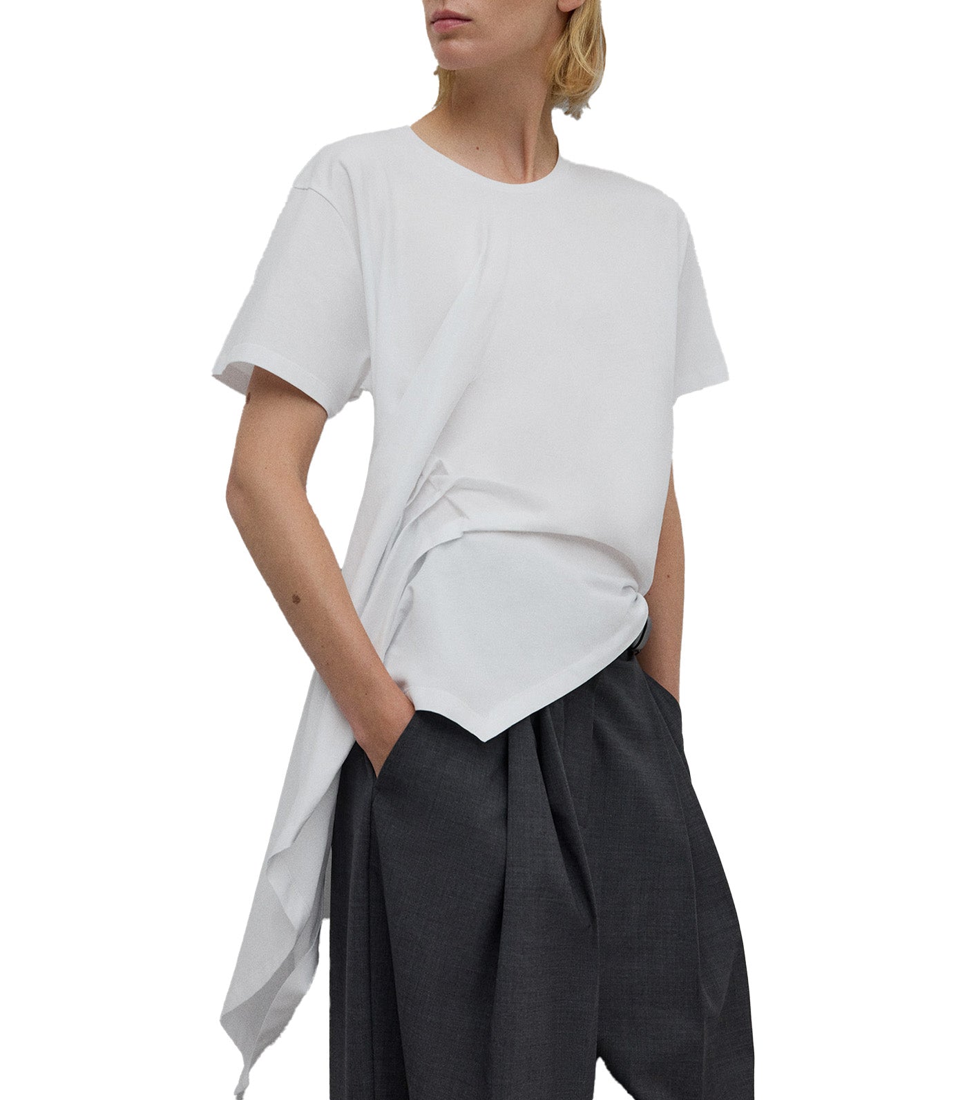 T-Shirt with Side Draping White