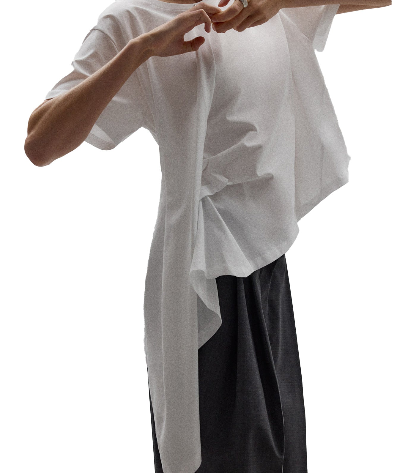 T-Shirt with Side Draping White