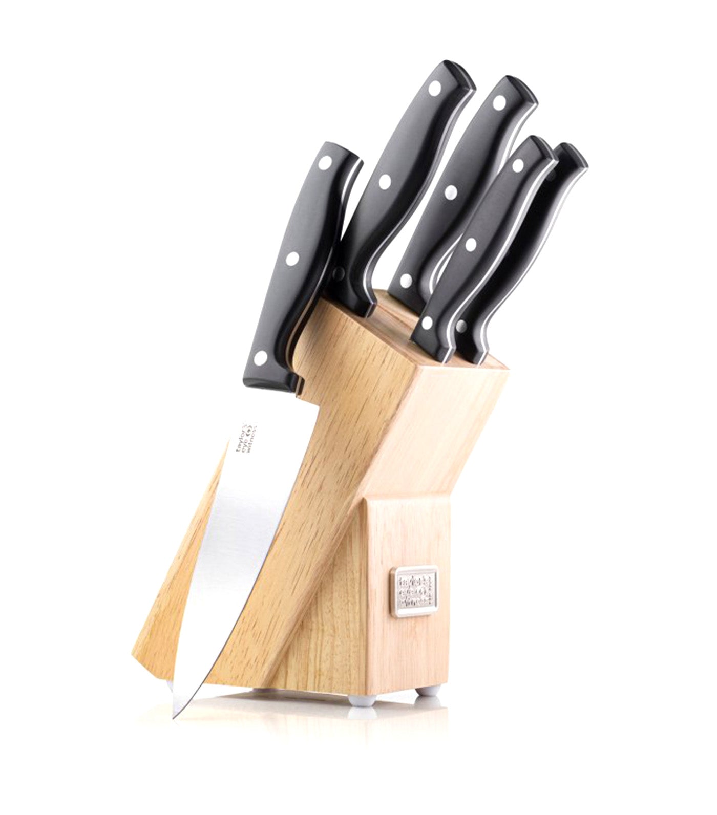 5-Piece Kitchen Knife & Rubberwood Knife Block Set