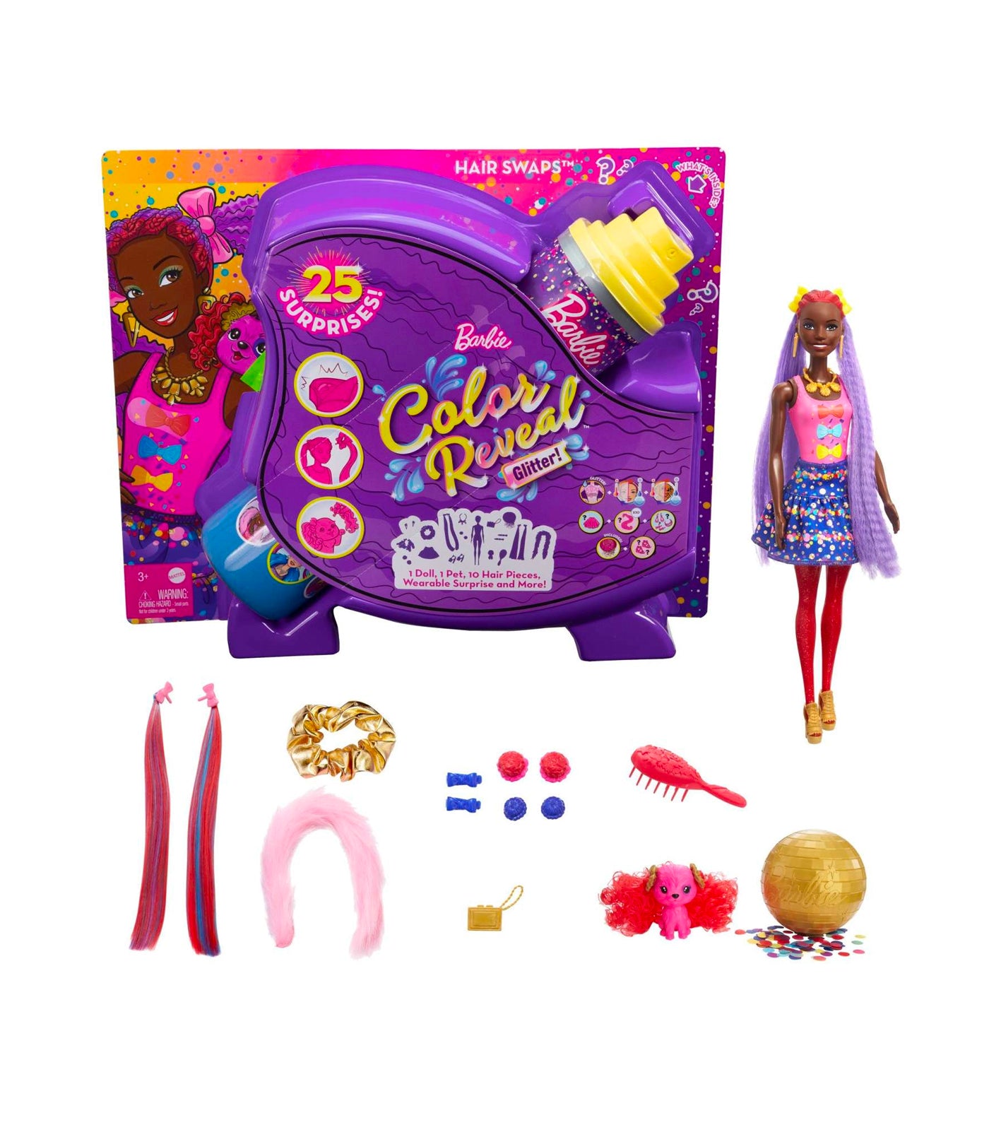Barbie® Color Reveal™ Glitter Hair Swaps Playset - Purple