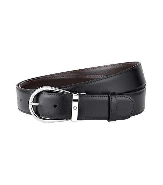 Horseshoe Buckle 35mm Reversible Leather Belt Black/Brown