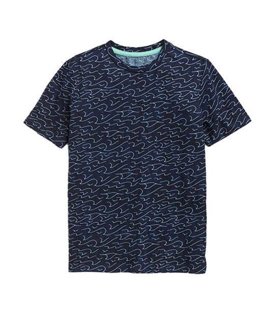 Softest Printed Crew-Neck T-Shirt for Boys Blue Waves