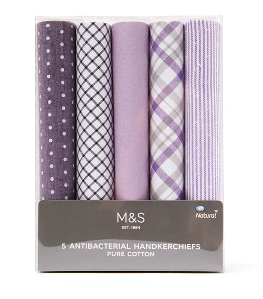 5 Pack Cotton Handkerchiefs Purple Mix