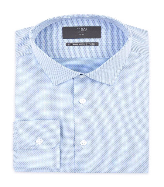 Slim Fit Easy Iron Shirt with Stretch Blue Mix